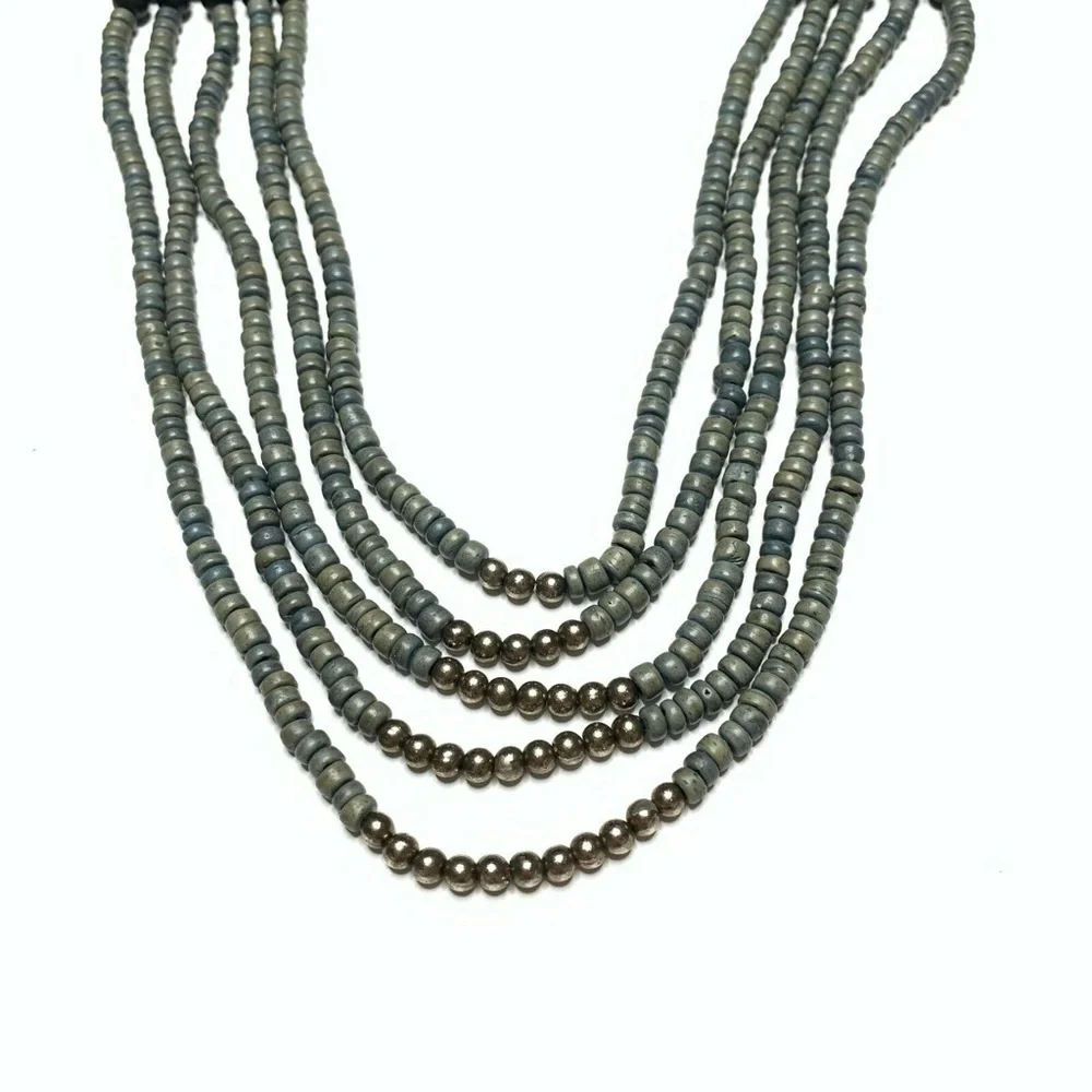 Vintage Slate Blue Beaded Neaklace Statement Jewelry Costume - Picture 4 of 4